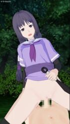 boruto:_naruto_next_generations censored cowgirl_position kakei_sumire kunai kunoichi mosaic_censoring naruto naruto_(series) pussy sailor_uniform teenage two_braids violet_eyes violet_hair