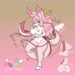 1:1 alonsoart anthro asian_mythology ass big_breasts big_butt border breasts dragon east_asian_mythology eastern_dragon female fur genitals hi_res horn huge_breasts japanese kobold model_sheet mythology pink_border pinup pose pussy sakura solo thick_thighs whiskers