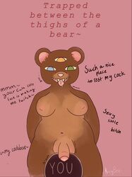 3_eyes anthro balls balls_outline bear big_breasts bodily_fluids breasts dialogue dominant dominant_intersex drooling duo english_text fluffy foreskin futanari genital_outline genitals half-erect intersex intersex/intersex ketil mammal masturbation multi_eye navel nipples nude penis penis_on_face saliva self_insert sharp_teeth simple_background size_difference slightly_chubby small_penis smile soft sound_effects talking_to_viewer teeth text thick_thighs tongue tongue_out uncircumcised uncut ursid