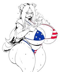 4th_of_july american_flag american_flag_bikini animal_humanoid big_breasts bikini breasts canid canid_humanoid canine canine_humanoid clothing curvaceous diana_(thecon) dog_ears dog_girl dog_humanoid dog_tail female flag_bikini flag_print heat_(temperature) hi_res huge_breasts humanoid long_hair mammal mammal_humanoid massive_breasts mature_female nipple_outline sweat swimwear thecon thick_thighs