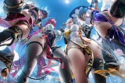 4girls ara_ara ass beidou_(genshin_impact) big_ass big_breasts big_butt breasts busty eye_patch female genshin_impact group lisa_(genshin_impact) mature_female milf multiple_girls ningguang_(genshin_impact) nun rosaria_(genshin_impact) sakimichan thick_thighs thighhighs thighs witch witch_hat