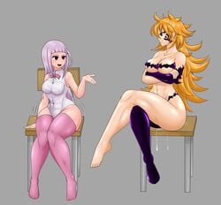 bare_arms bare_breasts bare_legs bare_midriff bare_shoulders bare_thighs barefoot derieri feet female female_only lavender_hair leggings melascula nanatsu_no_taizai pink_socks power_of_owo ruptureowo seven_deadly_sins tagme