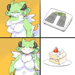 1girls :> anthro blush breasts cake closed_eyes countershading curly_hair dragon dragon_horns female female_only fur furry green_fur green_hair hi_res horns i_was_banished_from_the_party_and_became_the_leader_of_the_strongest_female_dragon_party! kame_3 meme nipples scale solo solo_female white_fur wind_dragon_(kame_3)