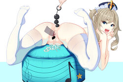 47_hard anal_beads anal_object_insertion anus ass bar_censor barbara_(genshin_impact) blonde_hair blue_eyes censored cum cum_in_mouth cum_in_pussy feet female from_behind genshin_impact hair_ornament hat highres looking_at_viewer looking_back lying musical_note naughty_face nude nun object_insertion on_stomach pussy sex_toy simple_background smile solo_focus thighhighs tongue tongue_out twintails vaginal_penetration white_background white_legwear