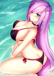 ass_cleavage beach bikini black_bikini black_swimsuit blue_eyes butt_crack dirtykuro foxykuro kuro_(foxykuro) purple_hair swimsuit