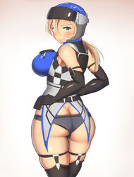 ass_cleavage big_ass big_breasts big_butt blonde_hair butt_crack earth_defense_force female female_only gloves maku_ro panties solo thick_thighs thighhighs wing_diver