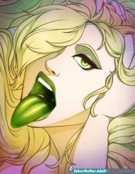 blonde_hair drool female green_eyes green_tongue light_skin thehungrysuccubus tongue white_skin