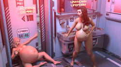 2girls 3d areolae breasts female female_only huge_belly huge_breasts hyper_belly hyper_pregnancy icarusillustrations inflation multiple_girls multiple_pregnancies nipples nude pregnant rapid_pregnancy ready_to_pop spaceship