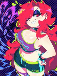 1girls aetherion_art big_breasts breasts female female_focus goth goth_girl huge_breasts long_hair psychedelic red_eyes red_hair tank_top thick_thighs toon_michaela toxicsoul77 trippy_background vibrant vibrant_background whore_eyes