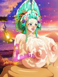 big_breasts bukkake cum cum_on_breasts cum_on_face ero-enzo female gloves green_hair huge_breasts komurasaki kozuki_hiyori male oiran one_piece paizuri prostitute prostitution roronoa_zoro shimada_hairstyle shounen_jump traditional_clothes uncensored unseen_male_face