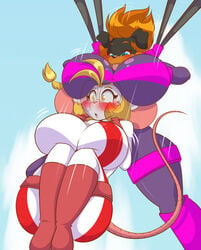 2021 2girls anthro blush boob_hat breasts canine cleavage dandelion_(phallen1) female female_only furry glasses heidi_(phallen1) huge_breasts mastergodai mouse murine original original_character parachute rodent thick_thighs tongue_out voluptuous wide_hips yuri