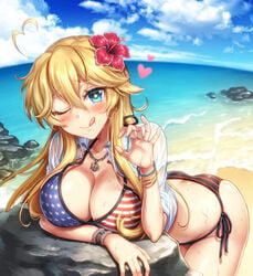 american_flag_bikini artist_request big_breasts bikini blonde_hair iowa_(kantai_collection) kantai_collection star_pupils