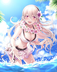 1girls alternate_costume big_breasts bikini blush blushing bracelet breasts cleavage corrin_(fire_emblem) corrin_(fire_emblem)_(female) corrin_(summer)_(fire_emblem)_(female) cute cute_face female female_only fire_emblem fire_emblem_fates fire_emblem_heroes flower flower_in_hair flower_necklace front-tie_bikini front-tie_top happy hiyori_(rindou66) human human_only inviting large_breasts lei light-skinned_female light_skin long_hair looking_at_viewer nintendo ocean red_eyes sea smile smiling smiling_at_viewer splashing sunny swimsuit water white_bikini white_hair white_swimsuit