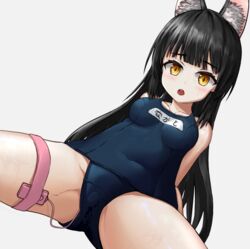 animal_ear_fluff animal_ears azur_lane bangs bare_shoulders black_hair blue_swimsuit blunt_bangs blush breasts cat_ears cat_girl character_name clothes_writing collarbone commentary_request controller covered_navel dutch_angle egg_vibrator english_commentary eyebrows_visible_through_hair female leaning_back long_hair looking_at_viewer medium_breasts mixed-language_commentary nagato_(azur_lane) one-piece_swimsuit open_mouth partial_commentary remote_control remote_control_vibrator sex_toy shiny shiny_hair shiny_skin sidelocks simple_background sitting solo spread_legs sweat swimsuit tareme teeth thigh_strap translated vibrator vibrator_under_clothes wet white_background xshu_23 yellow_eyes