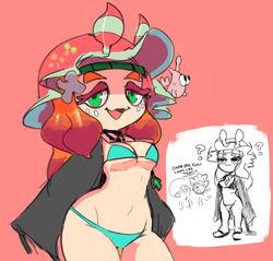 ? bikini craymond_(splatoon) english_text female flow_(splatoon) green_eyes justdavefnd nintendo sandals splatoon splatoon_2