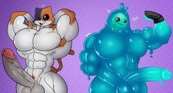 2021 2boys :3 :d ;3 abs anthro armpit_hair balls big_muscles big_penis blue_balls blue_body blue_glans blue_penis body_hair calico_cat clothing dogmanart domestic_cat duo epic_games erection felid feline felis fingerless_gloves flexing fortnite gay genitals glans glistening glistening_balls glistening_body glistening_genitalia glistening_penis gloves goo_creature goo_humanoid grey_balls grey_penis hands_behind_back handwear hi_res huge_muscles humanoid male male_only mammal meowscles_(fortnite) mostly_nude mottled muscular muscular_male nude one_eye_closed open_mouth open_smile pecs penis piebald pink_glans purple_background rippley simple_background slurp_(fortnite) smile standing tattoo tongue vein veiny_penis video_games wink