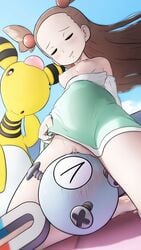 1girls 3d ampharos areolae blush breasts brown_hair closed_eyes clothing dress facesitting female greatm8 human jasmine_(pokemon) long_hair magnemite medium_breasts nintendo nipples pokemon pokemon_(species) pokemon_gsc pussy pussy_juice sex smile source_filmmaker spread_legs