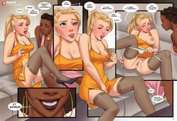 1girls 3futas aphrodisiac big_breasts blush breasts clothed clothing comic dark-skinned_futanari dark_skin dialogue female futa_on_female futanari human light-skinned_female light_skin mostly_clothed pale_skin pussy rino99 text undressing