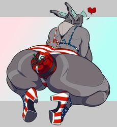 american_flag american_flag_bikini anal anal_sex bikini clothing d0nk donkles dynamite explosives female grey_body heart hi_res high_heels improvised_sex_toy machine not_furry penetration robot solo swimwear thick_thighs