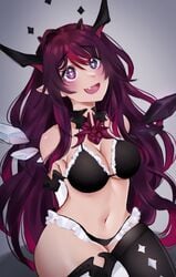 1girls bikini blush breasts female female_only heart-shaped_pupils heterochromia hololive hololive_english hololive_english_-promise- horn irys light_skin maid_bikini navel ouncemilia pointy_ears purple_hair thick_thighs thighhighs virtual_youtuber