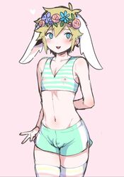 basil_(omori) blonde_hair blush bulge bunny_ears echi_echi_tk femboy light-skinned_femboy light-skinned_male omori shorts solo twink