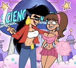 2girls buckteeth canon_crossdressing cheerleader cheerleader_uniform crossdressing_female dunnhierdraws gender_bender genderbent genderswap_(mtf) multiple_girls pom_poms rule_63 straight_hair sunglasses the_fairly_oddparents timantha timmy_turner trixie_tang yuri