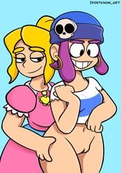 blonde_hair brawl_stars idontknow_art penny_(brawl_stars) pink_hair piper_(brawl_stars) purple_hair yuri