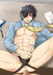 2boys abs anal anal_penetration anal_sex clothed_sex cum gay holding_penis jockstrap male male_only penis penis_grab sex shokudaikiri_mitsutada tie touken_ranbu yaoi