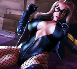 1girls alley big_breasts biker biker_clothes biker_gloves biker_jacket black_canary black_gloves black_jacket blonde_female blonde_hair cleavage dc dc_comics dinah_lance domino_mask fishnet_legwear fishnet_pantyhose fishnet_stockings fishnets gloves green_arrow_(series) horny killbiro leotard leotard_pull mask pulled_down_top red_lipstick solo_female unzipped zipper_mouth zipper_pull_tab