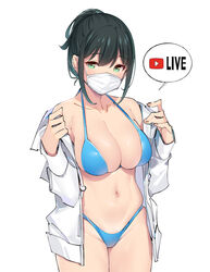 1girls big_breasts bikini black_hair face_mask female female_only green_eyes hassu large_breasts midriff pop_kyun solo solo_female ssss.gridman swimsuit thick voluptuous