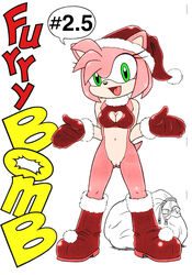 amy_rose anthro bottomless christmas color dialogue english_text female female_only fur furry furry_bomb furry_only gloves green_eyes hedgehog pink_hair santa_costume short_hair solo sonic_(series) standing text uncensored