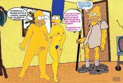 abraham_simpson blue_hair breasts cane color father_and_son female homer_simpson human imminent_incest indoors male marge_simpson matt_groening_(style) multiple_males nude penis standing tagme the_simpsons toony yellow_skin