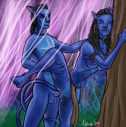 1boy 1boy1girl 1girls alien alien_girl alien_only alkosh avatar blue_skin braided_hair couple duo female humanoid jake_sully male na'vi neytiri outdoors penis pussy tree vaginal_penetration