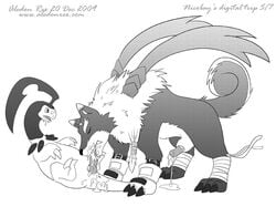 2009 bayleef crossover digimon gaogamon gay male_only monochrome nintendo pokemon pokemon_(species)