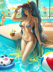 bikini bikini_bottom bikini_thong bikini_top cleavage eyewear_on_head eyewear_removed garen_crownguard kai'sa league_of_legends luxanna_crownguard nami_(league_of_legends) pool poro_(league_of_legends) riot_games sona_buvelle sunglasses sunglasses_on_head sunglasses_removed tagme yasuo yone zarory