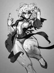 1girls angry blood female female_only functionally_nude green_hair greyscale monochrome muscular_female muscular_legs muscular_thighs one-punch_man ripped_dress small_breasts tatsumaki thick_legs thick_thighs torn_clothes wassnonnam