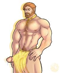 1boy 1male abs all_draw auburn_hair balls ballsack bara barely_clothed beard beefy body_hair broken_chain clothed clothing collar erect_nipples erection erection_under_skirt facial_hair foreskin hair hairy hairy_chest hairy_male huge_cock huge_pecs human intact loincloth loincloth_aside male male_nipples male_only masculine mature_male mostly_nude_male muscles muscular muscular_male obi-wan_kenobi partially_exposed_penis pecs penis precum precum_drip pubes pubic_hair retracted_foreskin scrotum slave_collar slave_leia_(cosplay) solo solo_male star_wars testicles topless translucent_clothing uncut veiny_penis