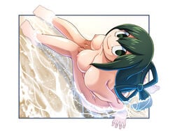 1girls beach green_hair long_hair my_hero_academia nude poco_(artist) solo