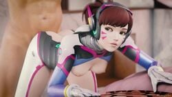 1boy 1girls 3d alternate_version_available ambiguous_penetration animated breasts brown_eyes brown_hair d.va faceless_male lazysoba looking_back male/female muscular_male no_sound overwatch ponytail ripped_clothing tagme video