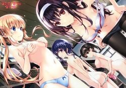 4girls ass blush bow bow_bra bow_panties bra breasts female female_only grabbing_own_breast hair_ribbon hyoudou_michiru kasumigaoka_utaha katou_megumi long_hair multiple_girls panties saenai_heroine_no_sodatekata sawamura_spencer_eriri stockings tagme topless underwear undressing