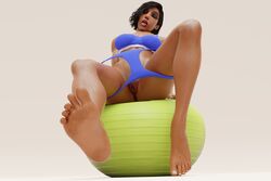 1girls 3d ahe_gao bikini black_hair bouncing_balls dark-skinned_female dark_skin exercise_ball feet female holorenders makeup medium_breasts overwatch panties_down pharah pinup presenting_pussy shaved_pussy sweaty tagme_(artist) tongue_out white_toenails yoga_ball