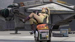 1girls 2021 3d astromech_droid big_breasts boots breasts chopper_(star_wars) curvy detailed_background disney droid female female_focus female_only ghost_(spaceship) green_eyes hangar hera_syndulla hi_res looking_at_viewer motive_studios naked_boots naked_footwear naked_with_shoes_on nipples nude pose robot shittyhorsey smile star_wars star_wars_rebels star_wars_squadrons twi'lek vcx-100_light_freighter wide_hips