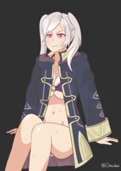 1girls alternate_costume bikini coat fire_emblem fire_emblem_awakening fire_emblem_heroes grima_(fire_emblem) nintendo o-ring o-ring_bikini orbiculare purple_bikini purple_swimsuit robin_(female)_(summer)_(fire_emblem) robin_(fire_emblem) robin_(fire_emblem)_(female) solo solo_female sweat swimsuit wet