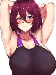 armpits big_breasts breasts curvy huge_breasts large_breasts mon_(manarestra) one-piece_swimsuit sweat swimsuit tagme