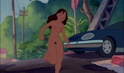1girls accurate_art_style angry breasts car dark-skinned_female dark_skin disney edit female female_only lilo_and_stitch nani_pelekai nipples nude nude_female outside pubic_hair realistic_breast_size running screenshot_edit small_breasts solo thin