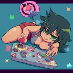 1girls black_hair electronics female green_eyes human joystick kuroki_tomoko nipple_slip nipples pale_skin solo solo_female starmilk video_game watashi_ga_motenai_no_wa_dou_kangaetemo_omaera_ga_warui!