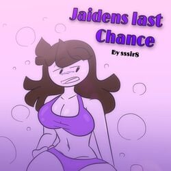 big_breasts bikini brown_hair clothed female jaiden jaiden_animations looking_at_another mob_face purple_background signature slobbyslapper sssir sssir8 standing thick_thighs title white_skin youtube youtuber_girl