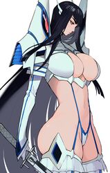 1girls absurd_res bakuzan black_hair cleavage cleavage_cutout ennuigrl female female_only gloves grey_eyes junketsu katana kill_la_kill kiryuuin_satsuki side_view solo solo_female string sword thick_thighs thigh_squish unamused very_long_hair white_background white_gloves wide_hips