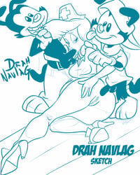 1girls 2boys anal animaniacs blonde_hair drah_navlag fellatio female hello_nurse male monochrome multiple_boys nurse sketch tongue_out toon wakko_warner yakko_warner