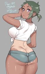 1girls ass ass_cleavage big_ass big_breasts butt_crack female female_only large_breasts ryo_agawa solo sweat tanline thick_thighs wide_hips